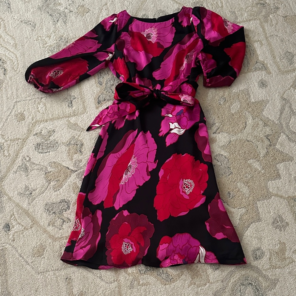 Talbots Vibrant Pink and Black Floral Dress